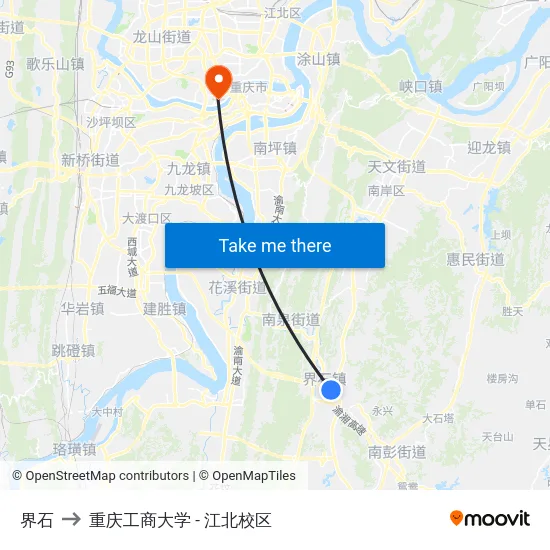 界石 to 重庆工商大学 - 江北校区 map