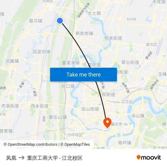 凤凰 to 重庆工商大学 - 江北校区 map