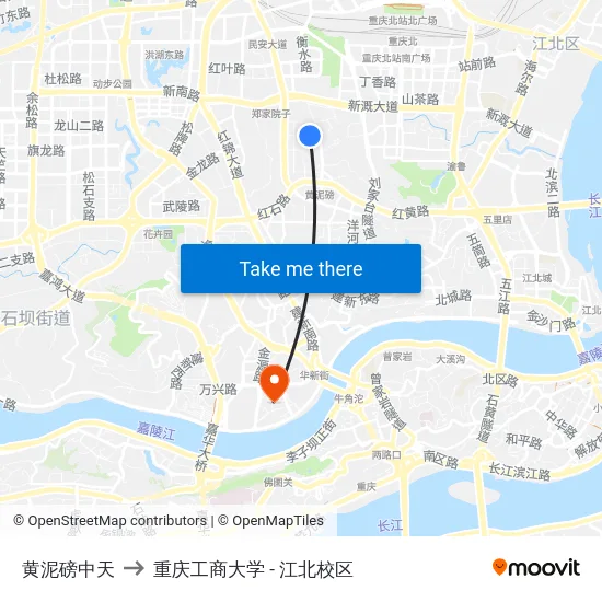 黄泥磅中天 to 重庆工商大学 - 江北校区 map