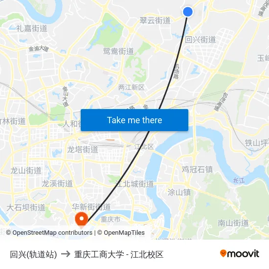 回兴(轨道站) to 重庆工商大学 - 江北校区 map