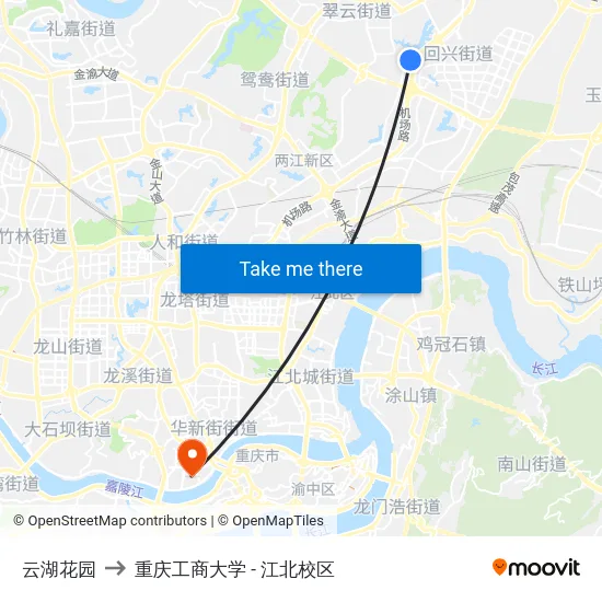 云湖花园 to 重庆工商大学 - 江北校区 map