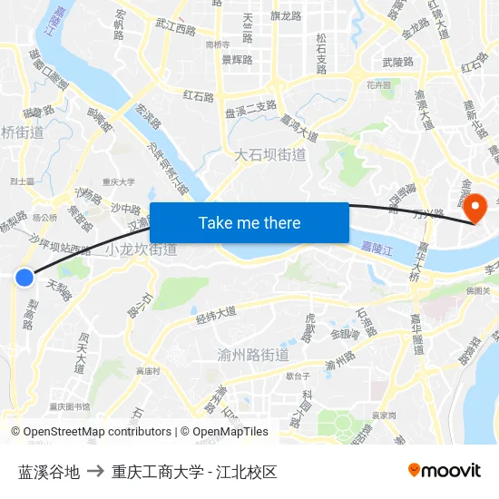 蓝溪谷地 to 重庆工商大学 - 江北校区 map