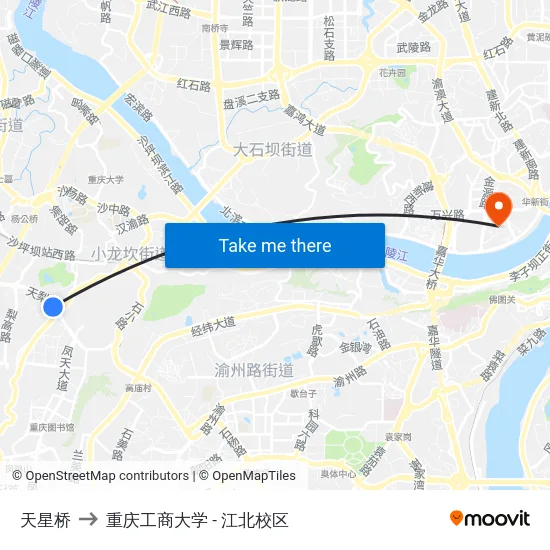 天星桥 to 重庆工商大学 - 江北校区 map