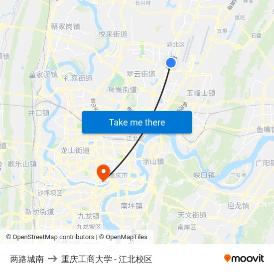 两路城南 to 重庆工商大学 - 江北校区 map