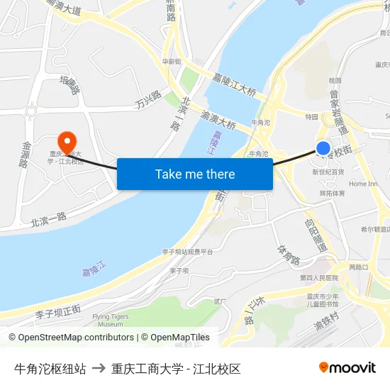 牛角沱枢纽站 to 重庆工商大学 - 江北校区 map