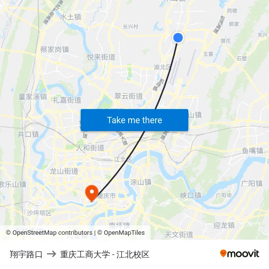 翔宇路口 to 重庆工商大学 - 江北校区 map