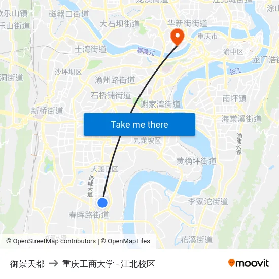御景天都 to 重庆工商大学 - 江北校区 map