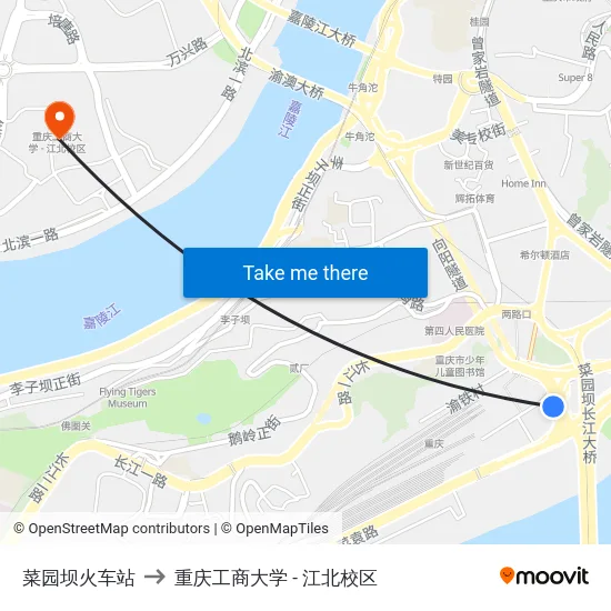 菜园坝火车站 to 重庆工商大学 - 江北校区 map