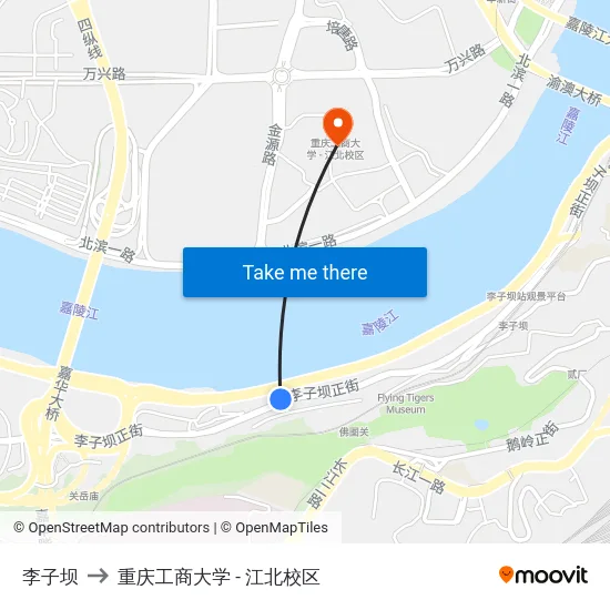 李子坝 to 重庆工商大学 - 江北校区 map