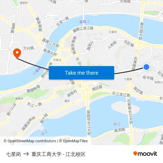 七星岗 to 重庆工商大学 - 江北校区 map