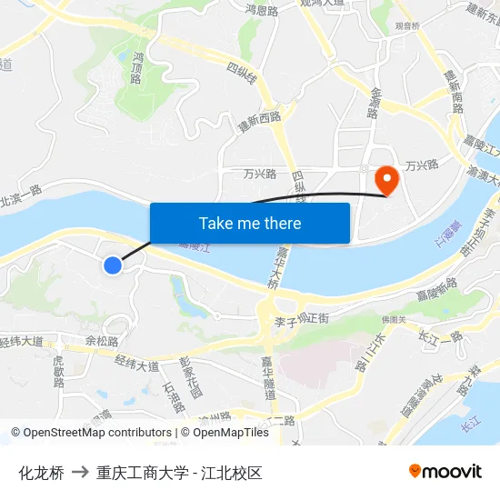 化龙桥 to 重庆工商大学 - 江北校区 map