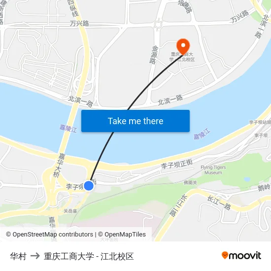 华村 to 重庆工商大学 - 江北校区 map