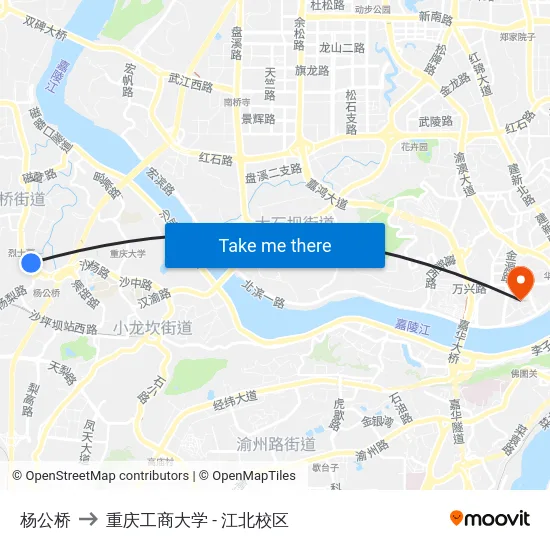杨公桥 to 重庆工商大学 - 江北校区 map