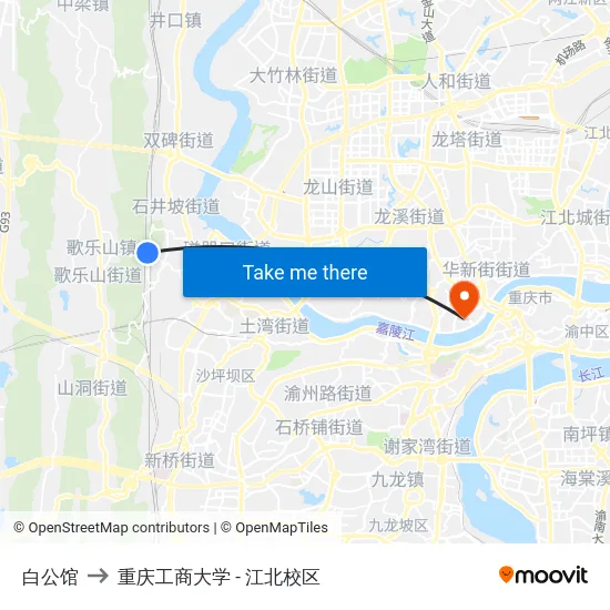 白公馆 to 重庆工商大学 - 江北校区 map