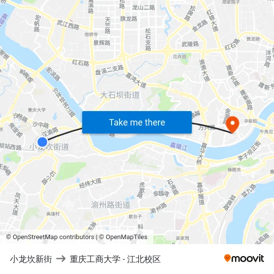 小龙坎新街 to 重庆工商大学 - 江北校区 map