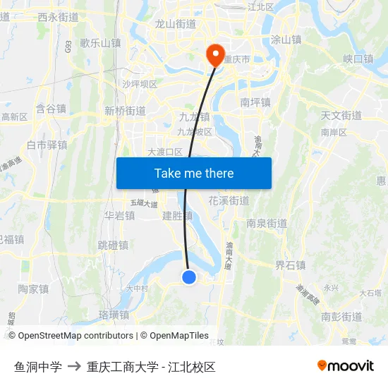鱼洞中学 to 重庆工商大学 - 江北校区 map