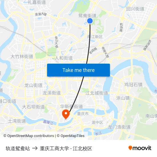 轨道鸳鸯站 to 重庆工商大学 - 江北校区 map