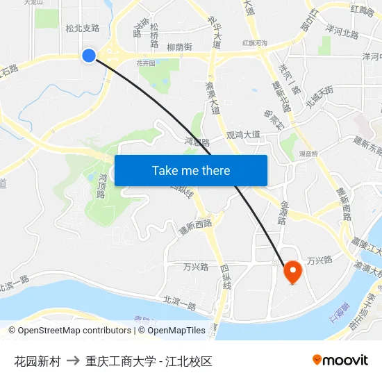 花园新村 to 重庆工商大学 - 江北校区 map