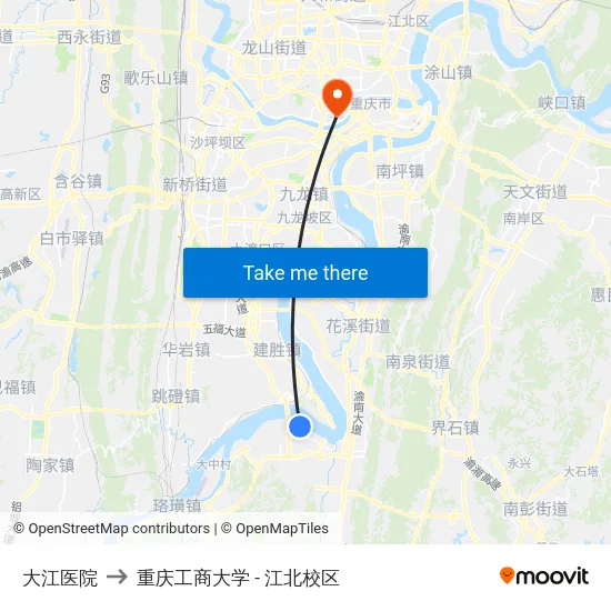 大江医院 to 重庆工商大学 - 江北校区 map