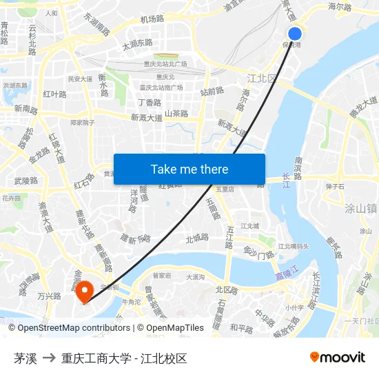 茅溪 to 重庆工商大学 - 江北校区 map