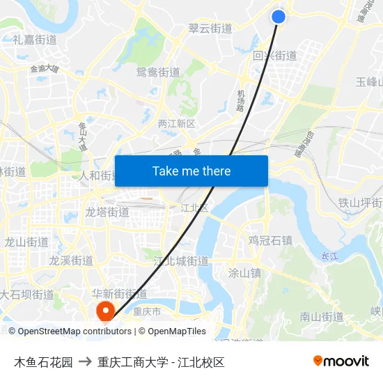 木鱼石花园 to 重庆工商大学 - 江北校区 map