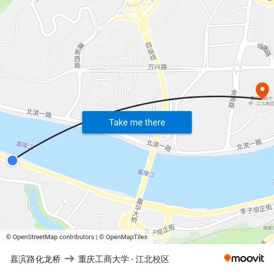 嘉滨路化龙桥 to 重庆工商大学 - 江北校区 map
