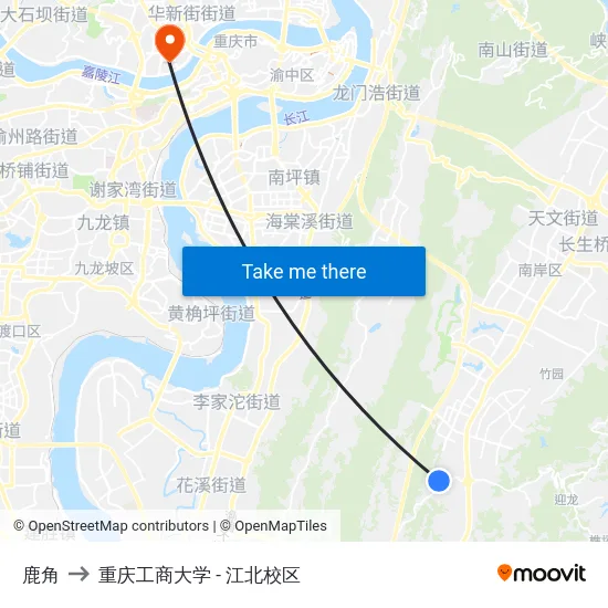 鹿角 to 重庆工商大学 - 江北校区 map