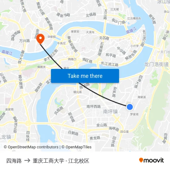 四海路 to 重庆工商大学 - 江北校区 map
