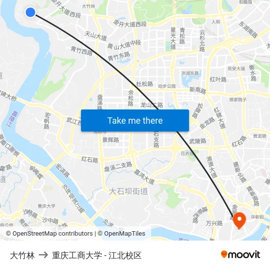 大竹林 to 重庆工商大学 - 江北校区 map