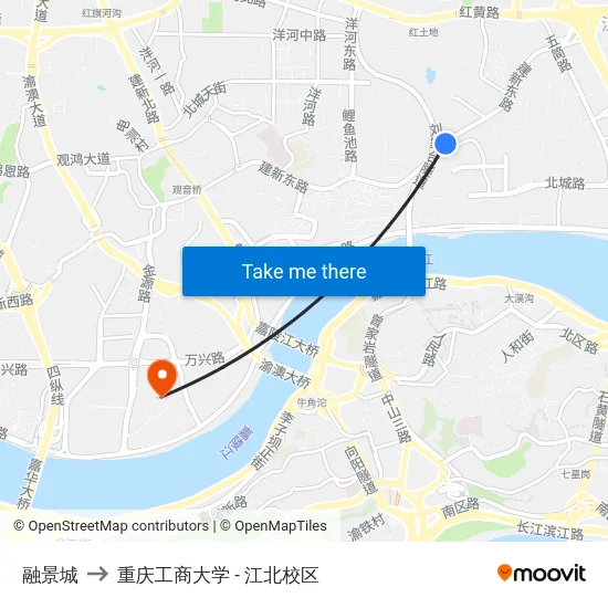 融景城 to 重庆工商大学 - 江北校区 map