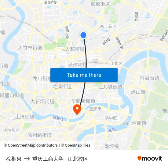 棕榈泉 to 重庆工商大学 - 江北校区 map