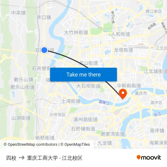 四校 to 重庆工商大学 - 江北校区 map