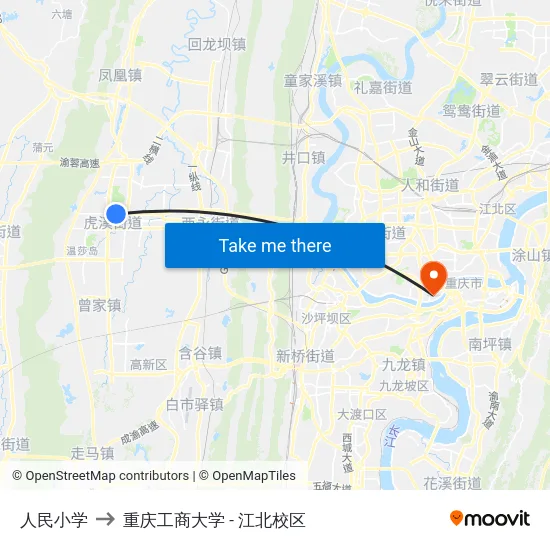 人民小学 to 重庆工商大学 - 江北校区 map