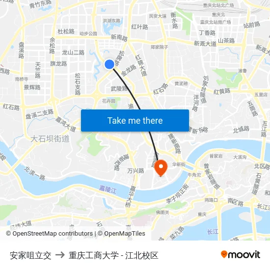 安家咀立交 to 重庆工商大学 - 江北校区 map