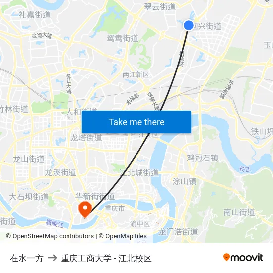 在水一方 to 重庆工商大学 - 江北校区 map