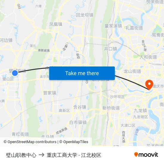 璧山职教中心 to 重庆工商大学 - 江北校区 map