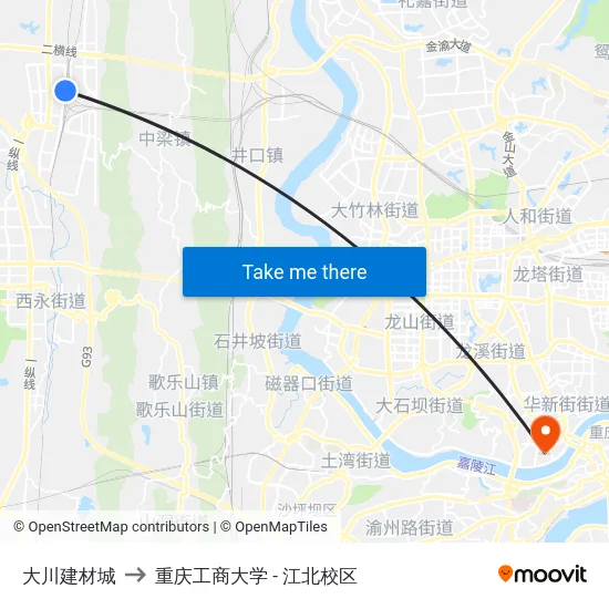 大川建材城 to 重庆工商大学 - 江北校区 map