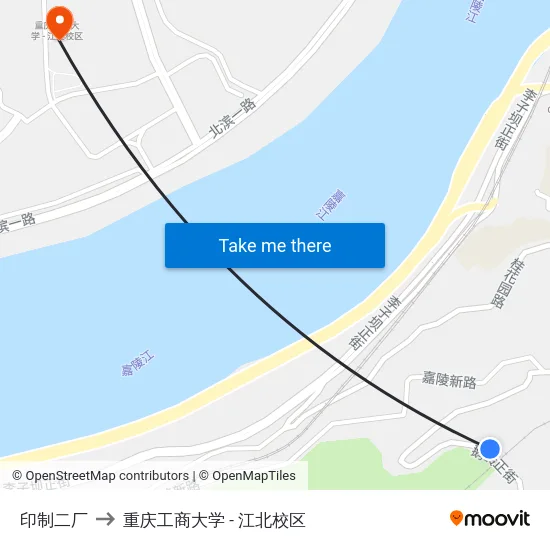 印制二厂 to 重庆工商大学 - 江北校区 map
