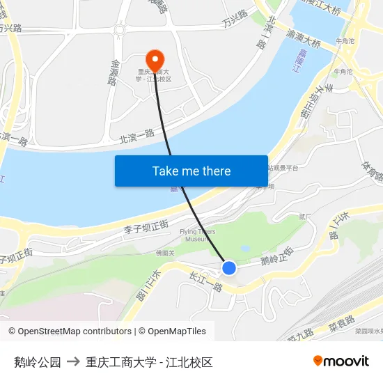 鹅岭公园 to 重庆工商大学 - 江北校区 map