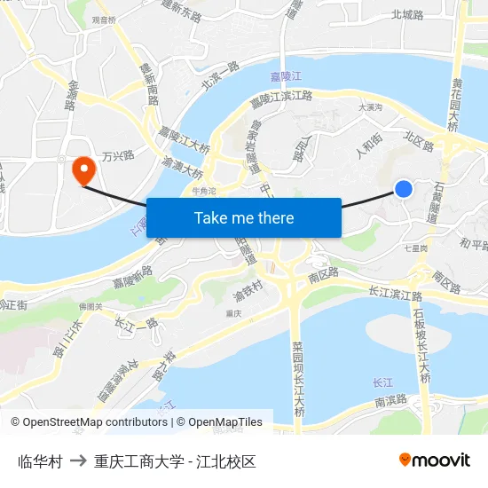 临华村 to 重庆工商大学 - 江北校区 map