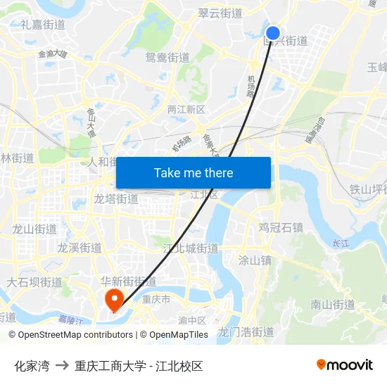 化家湾 to 重庆工商大学 - 江北校区 map