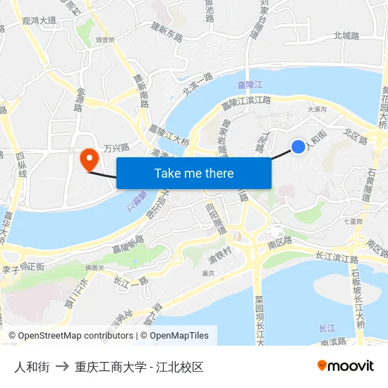 人和街 to 重庆工商大学 - 江北校区 map