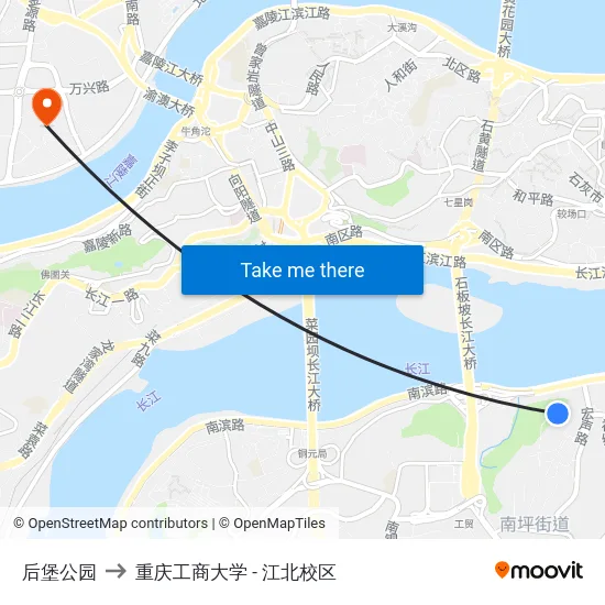 后堡公园 to 重庆工商大学 - 江北校区 map