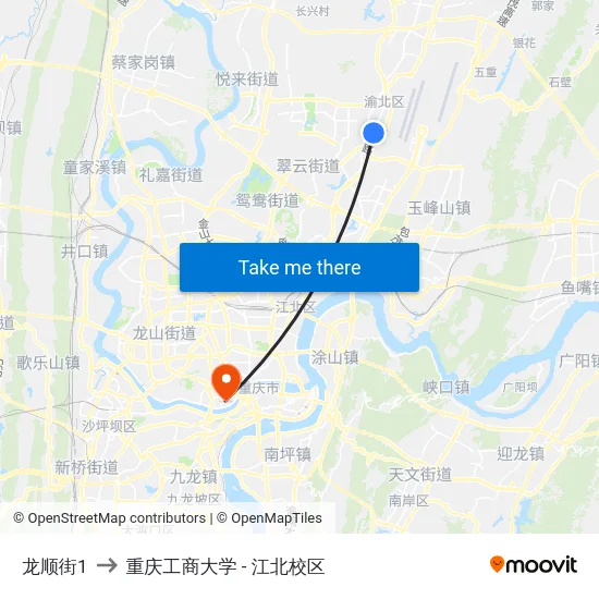 龙顺街1 to 重庆工商大学 - 江北校区 map