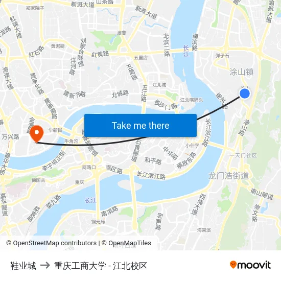 鞋业城 to 重庆工商大学 - 江北校区 map