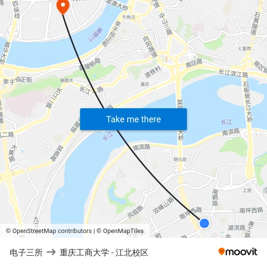 电子三所 to 重庆工商大学 - 江北校区 map
