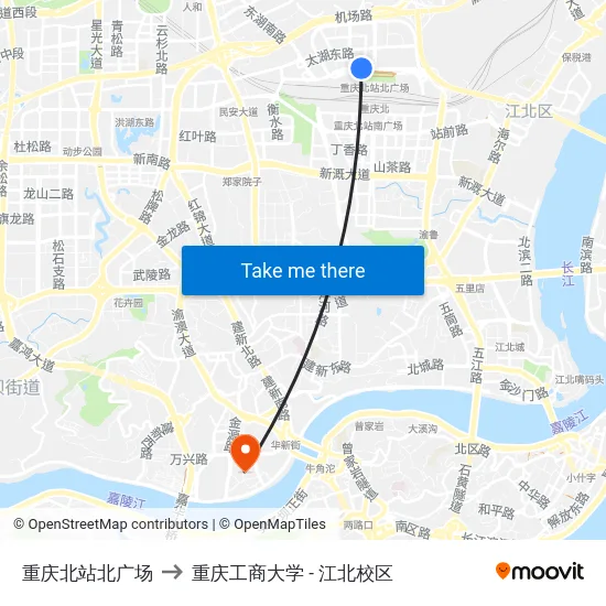 重庆北站北广场 to 重庆工商大学 - 江北校区 map