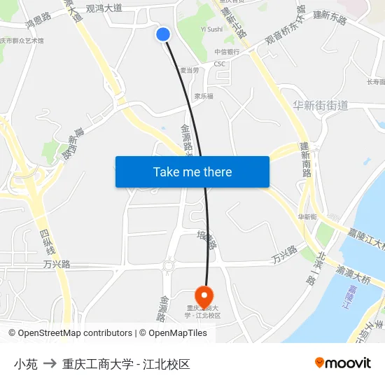 小苑 to 重庆工商大学 - 江北校区 map