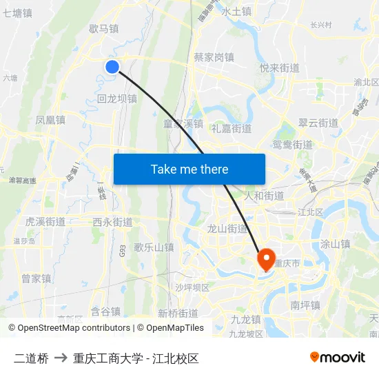 二道桥 to 重庆工商大学 - 江北校区 map