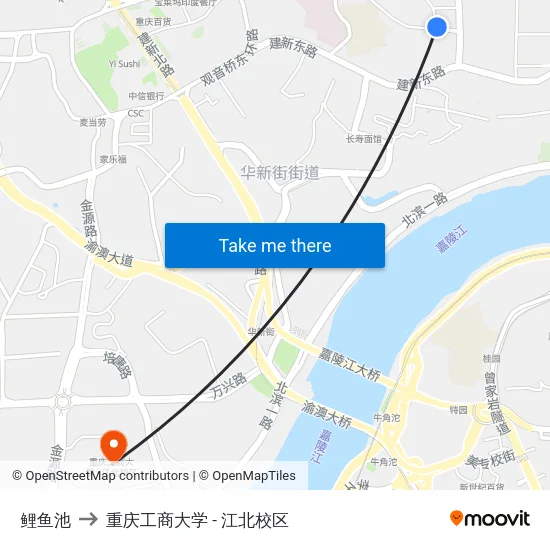 鲤鱼池 to 重庆工商大学 - 江北校区 map